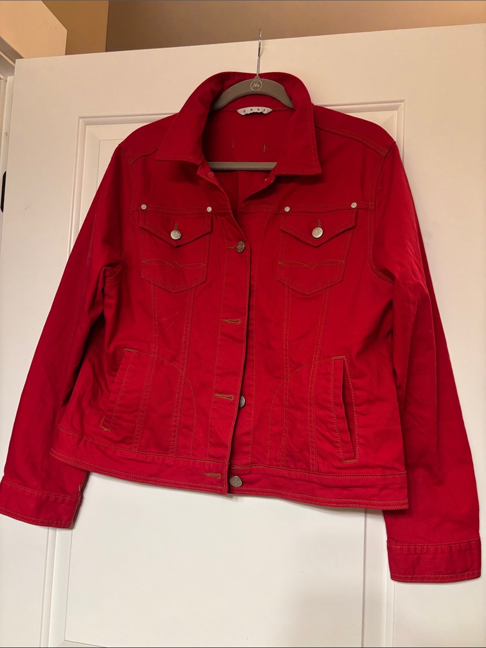 CAbi Women’s Red Denim/Jean Jacket - XL Like New